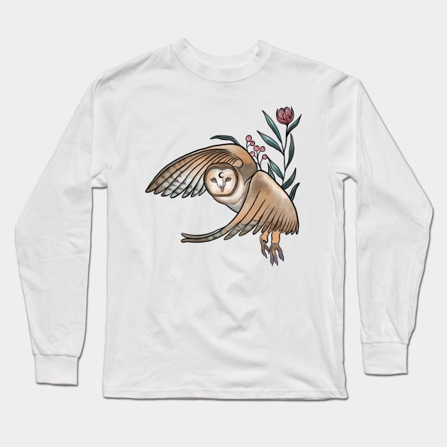 Flying owl design Long Sleeve T-Shirt by Ley Guth Art